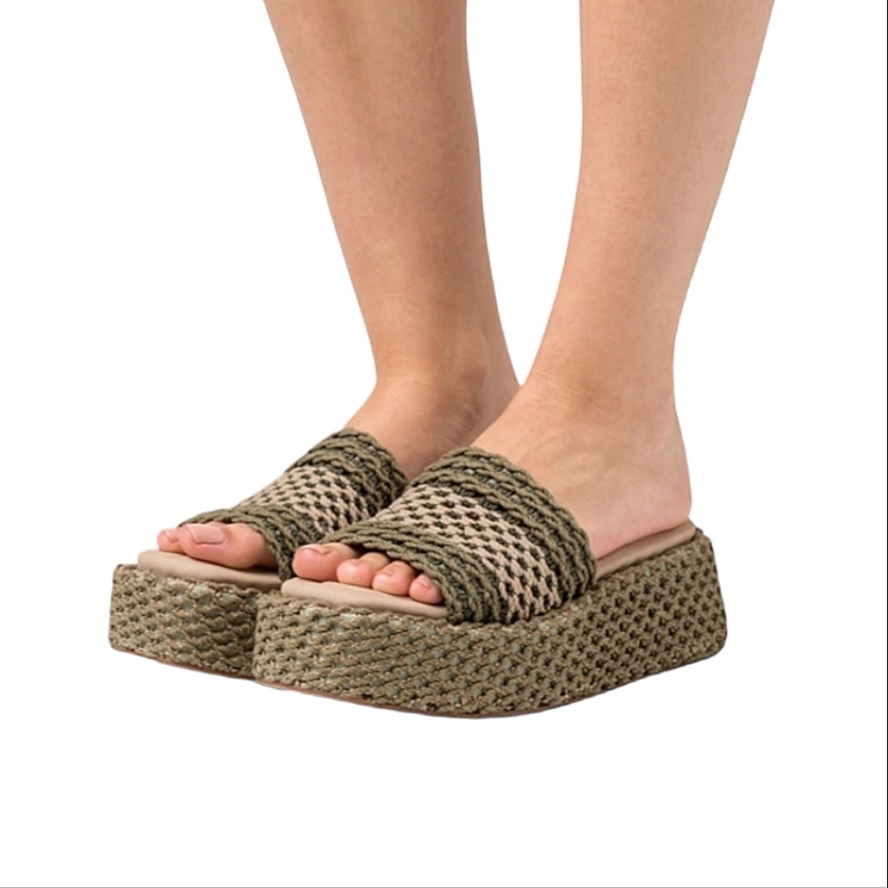 RAG & BONE Logan Green & Beige Crochet Platform Slide & Sandals